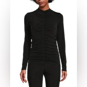 Calvin Klein women’s mock neck long sleeve ruched matte jersey top